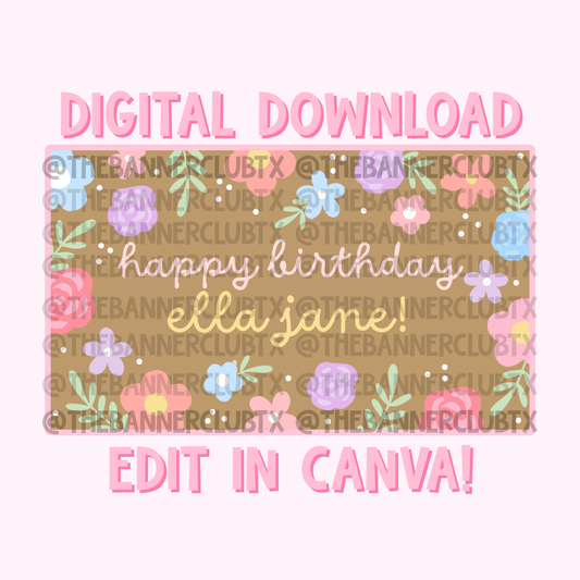 Simple Floral Birthday Banner Template | Digital File