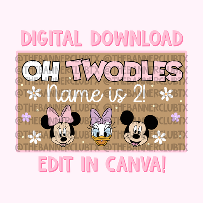 Girl Mouse & Duck Twodles Banner Template | Digital File
