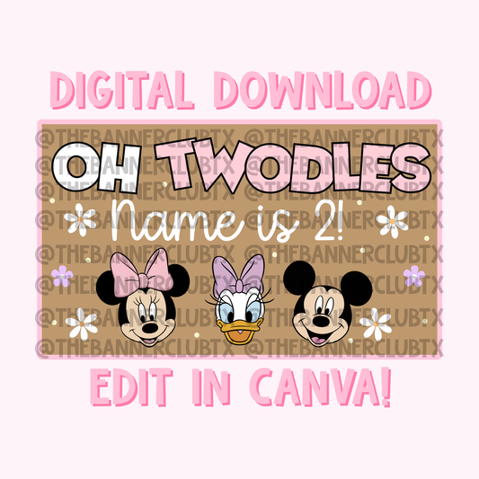 Girl Mouse & Duck Twodles Banner Template | Digital File