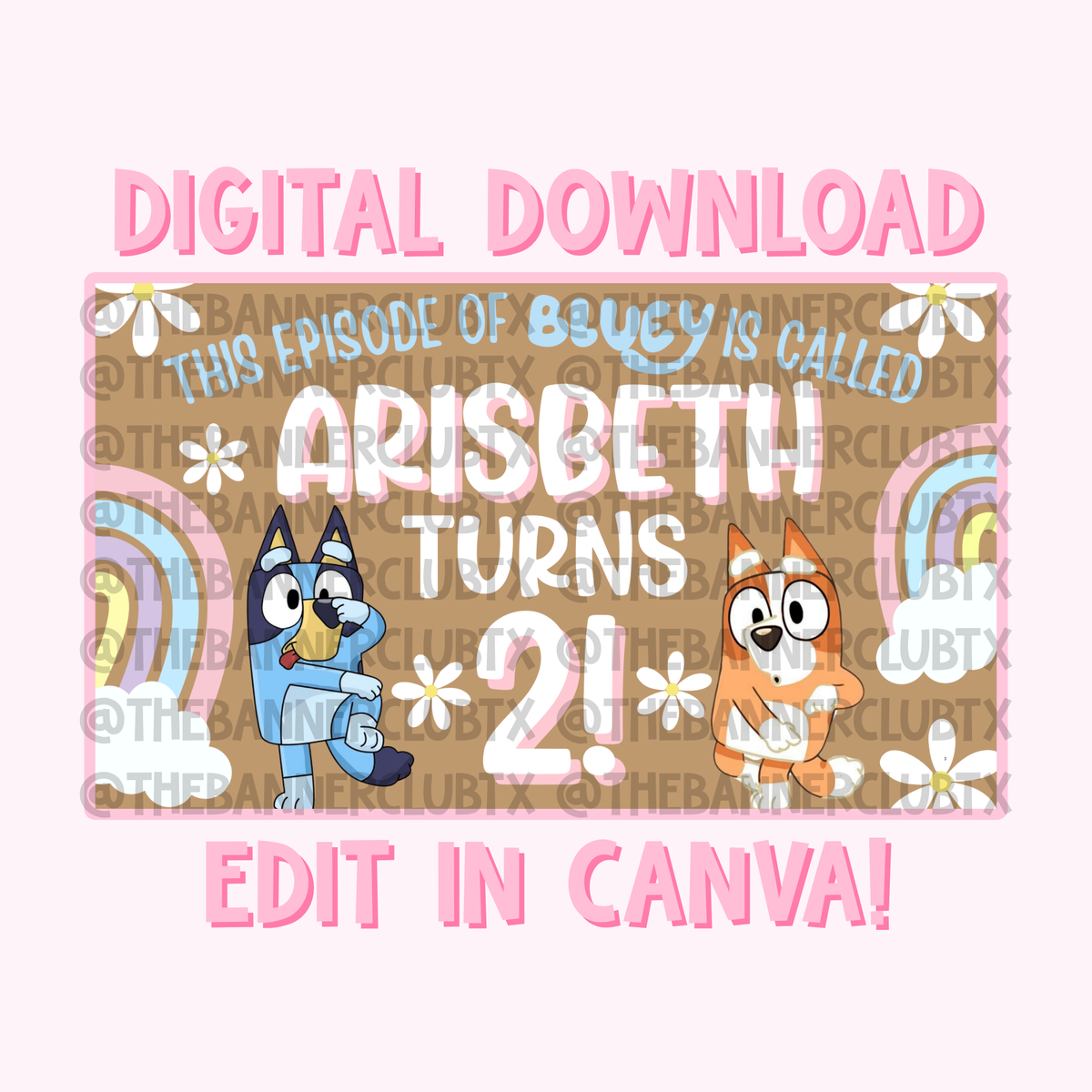 Girly Blue Dog Banner Template | Digital File