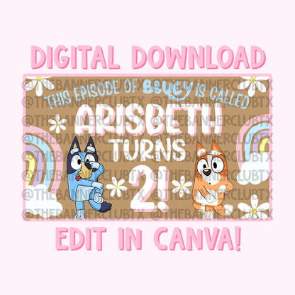 Girly Blue Dog Banner Template | Digital File