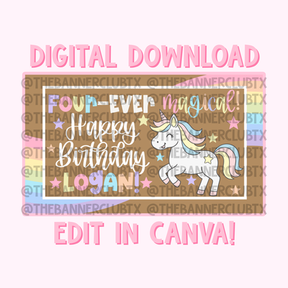 Four Ever Magical Unicorn Banner Template | Digital File