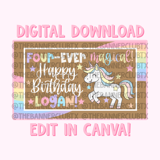 Four Ever Magical Unicorn Banner Template | Digital File
