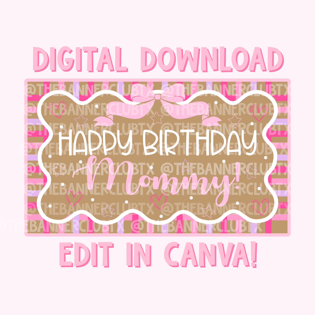 Pink Girly Birthday Banner Template | Digital File