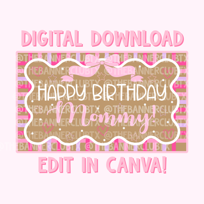 Pink Girly Birthday Banner Template | Digital File