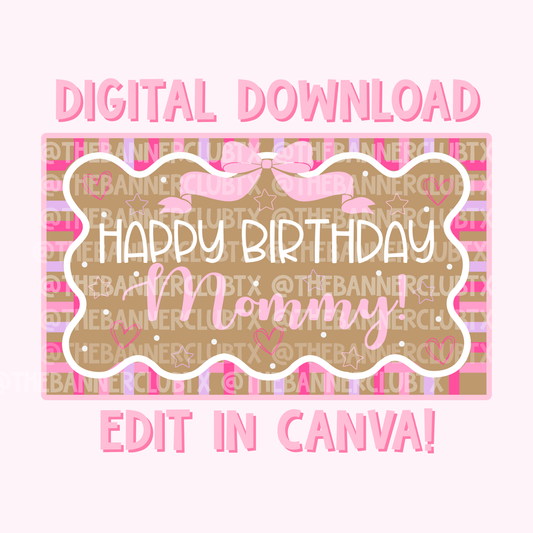 Pink Girly Birthday Banner Template | Digital File