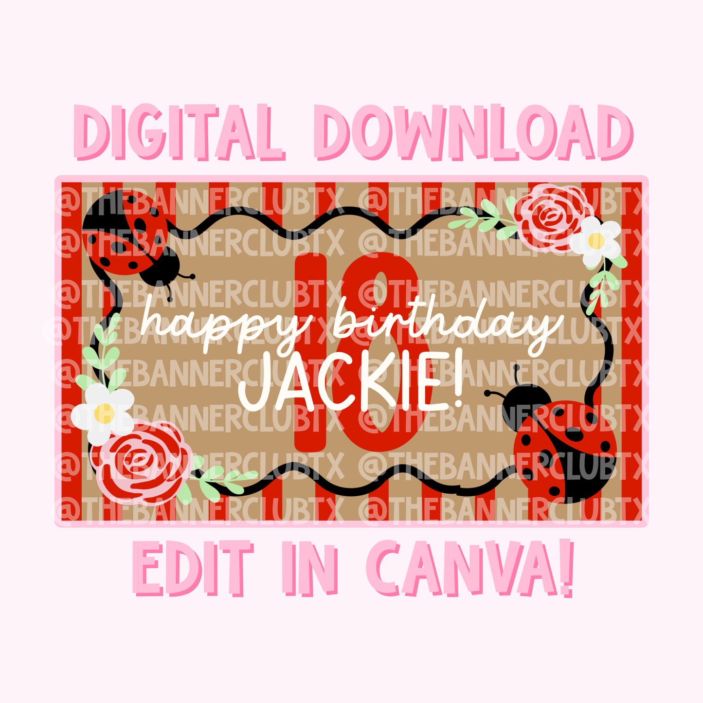Ladybug Birthday Banner Template | Digital File