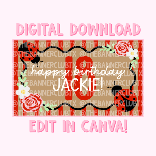 Ladybug Birthday Banner Template | Digital File