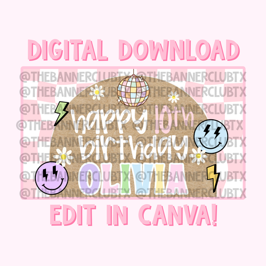 Groovy Double Digits Banner Template | Digital File