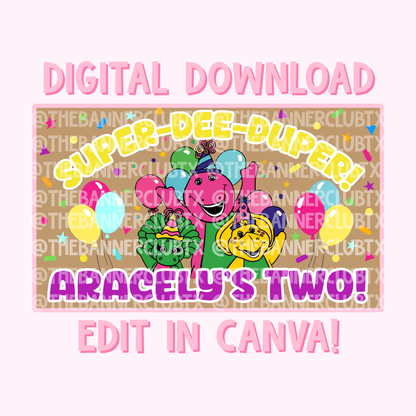 Purple Dinosaur & Friends Banner Template | Digital File