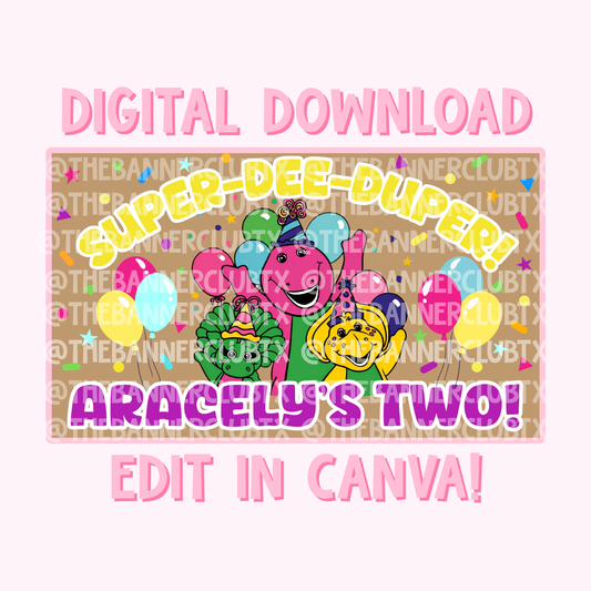 Purple Dinosaur & Friends Banner Template | Digital File