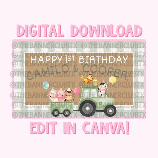 Farm Animals Banner Template | Digital File