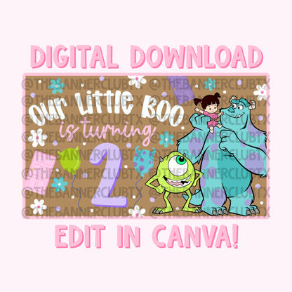 Monsters Our Little Boo Banner Template | Digital File