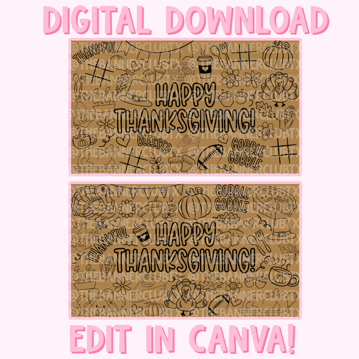 COLORING PAGES Happy Thanksgiving Banner Template | Digital File