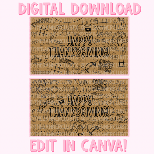 COLORING PAGES Happy Thanksgiving Banner Template | Digital File