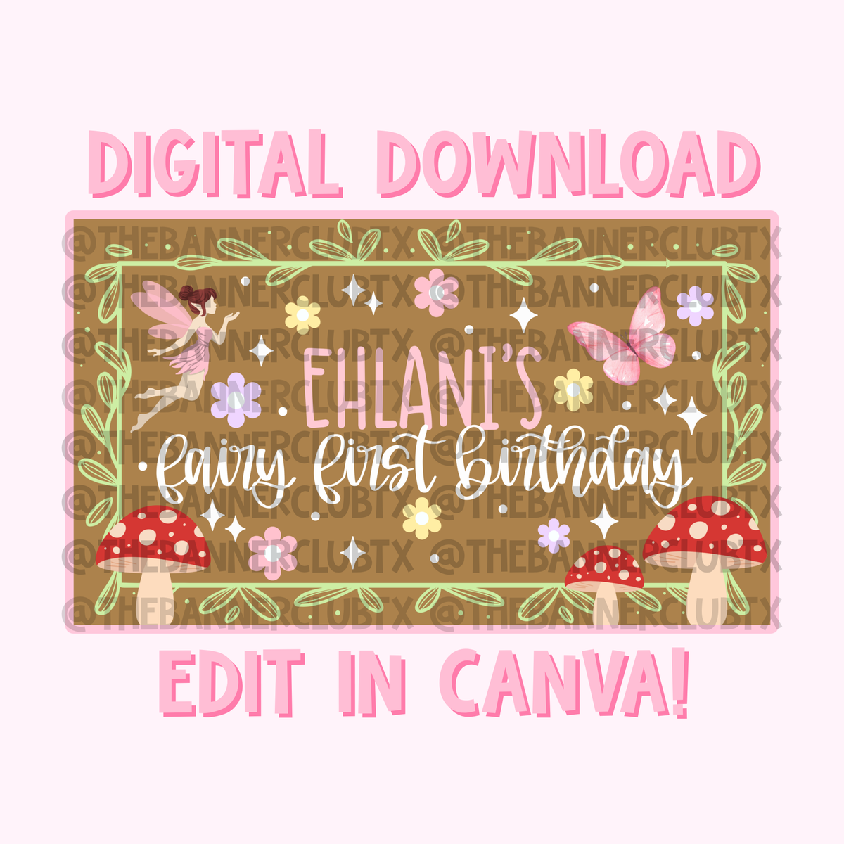 Fairy First Birthday Banner Template | Digital File