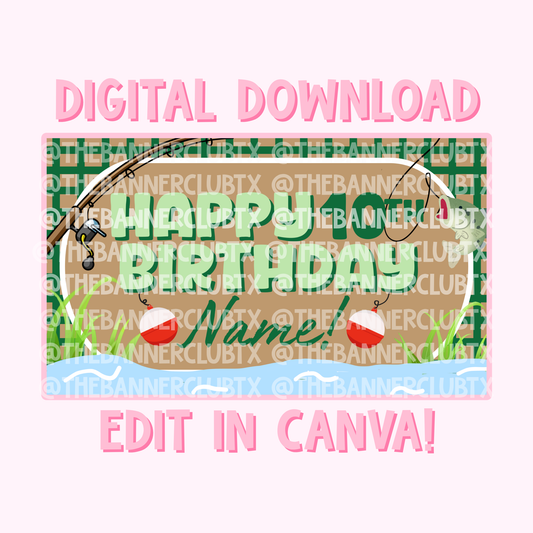 Fishing Birthday Banner Template | Digital File