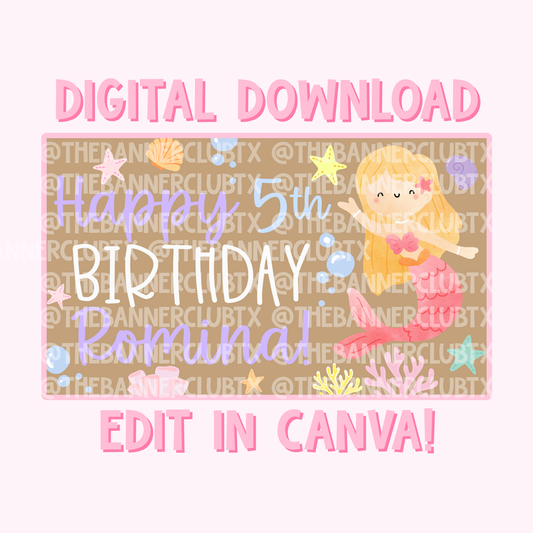 Mermaid Birthday Banner Template | Digital File