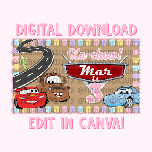 Girly Cars Banner Template | Digital File
