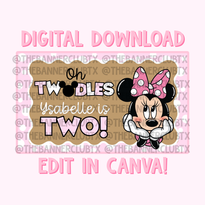 Girl Mouse Twodles Banner Template | Digital File