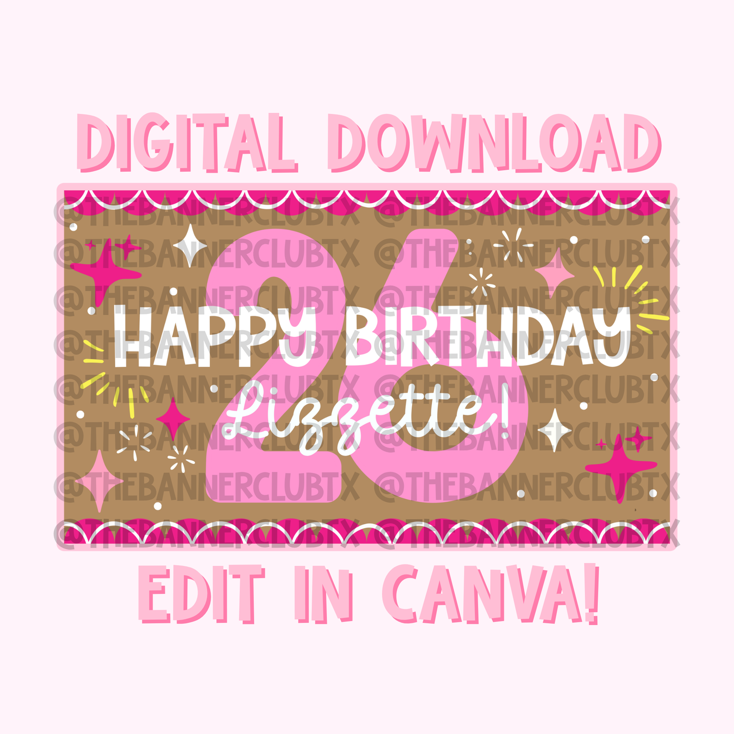 Pink Birthday Banner Template | Digital File
