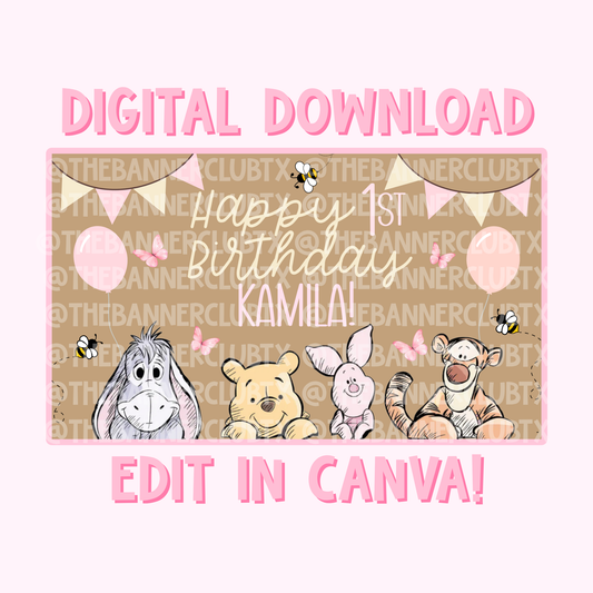 Winnie Girly Banner Template | Digital File