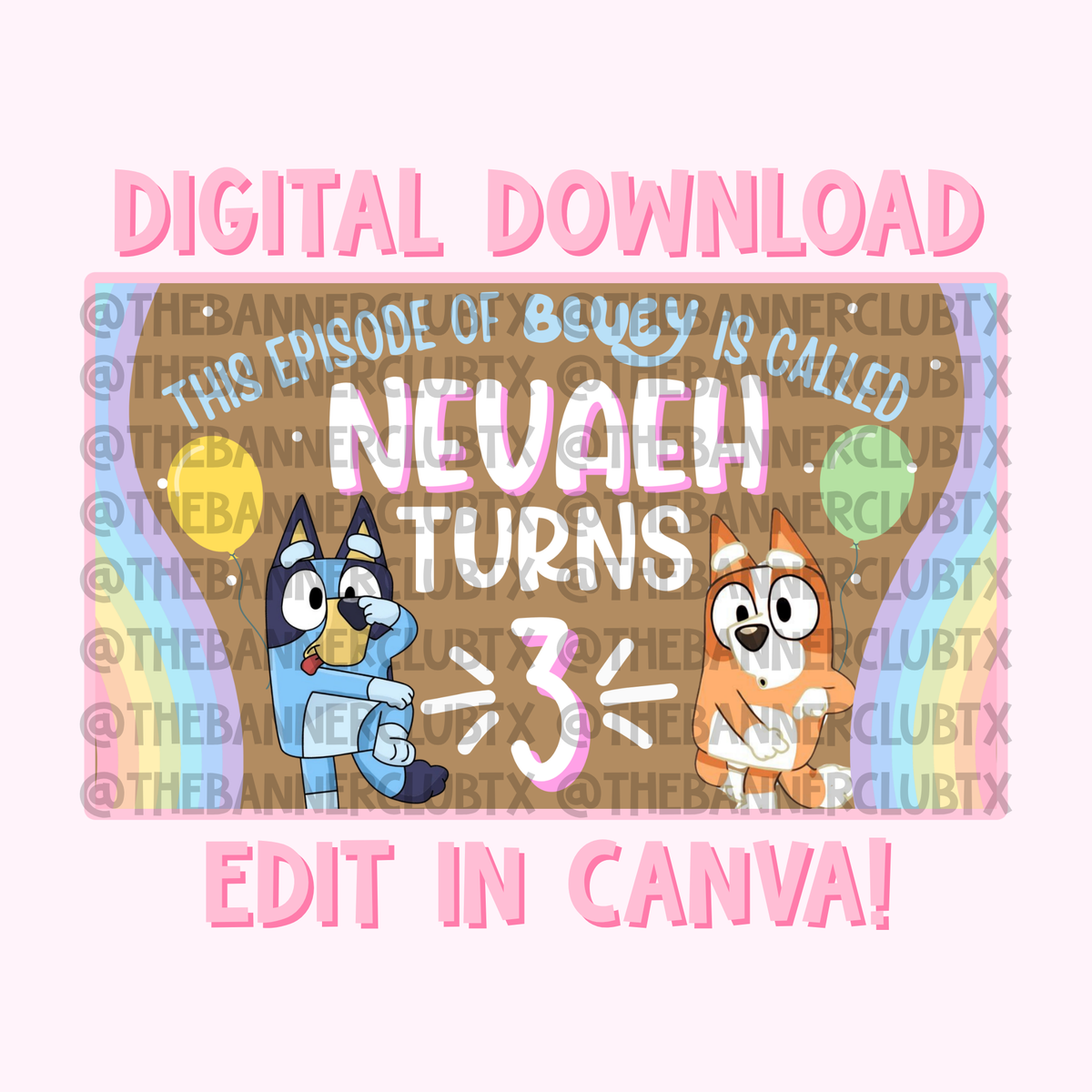 Girly Blue Dog Banner Template | Digital File