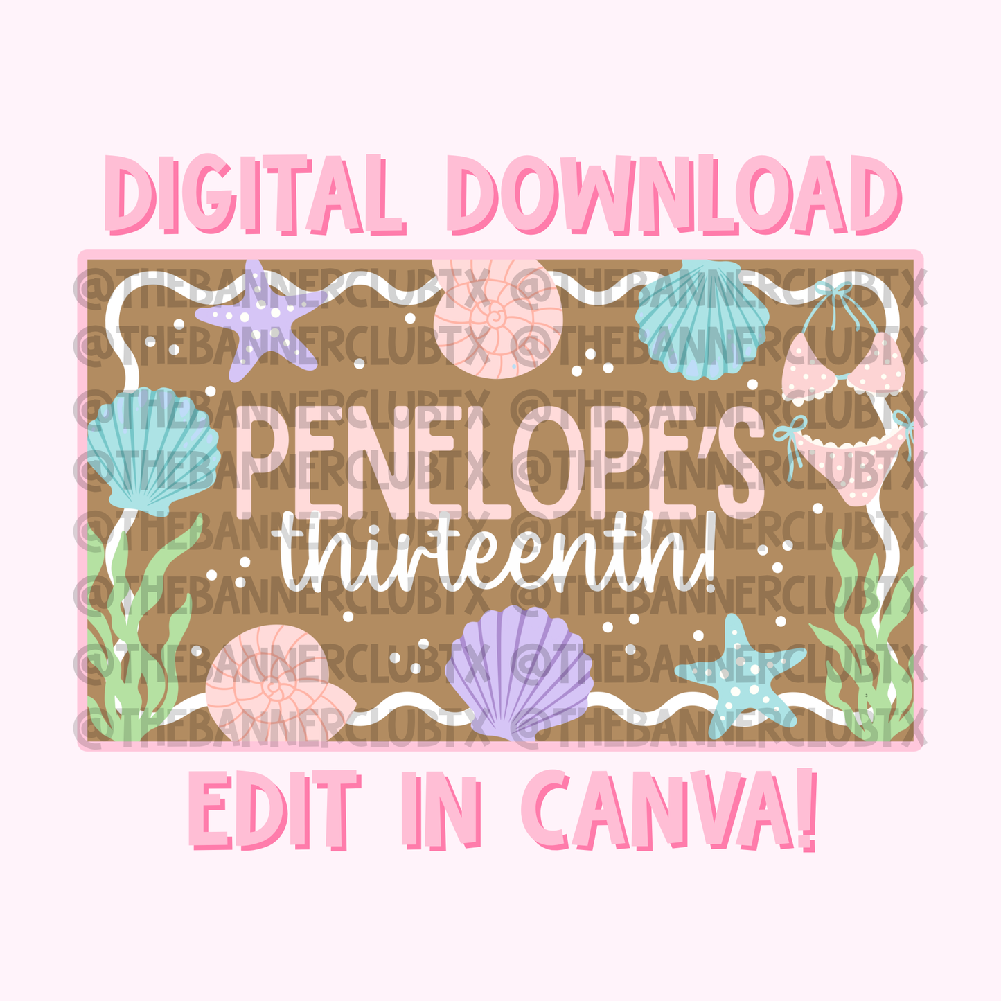 Beach Birthday Banner Template | Digital File