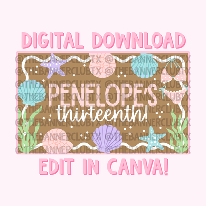 Beach Birthday Banner Template | Digital File
