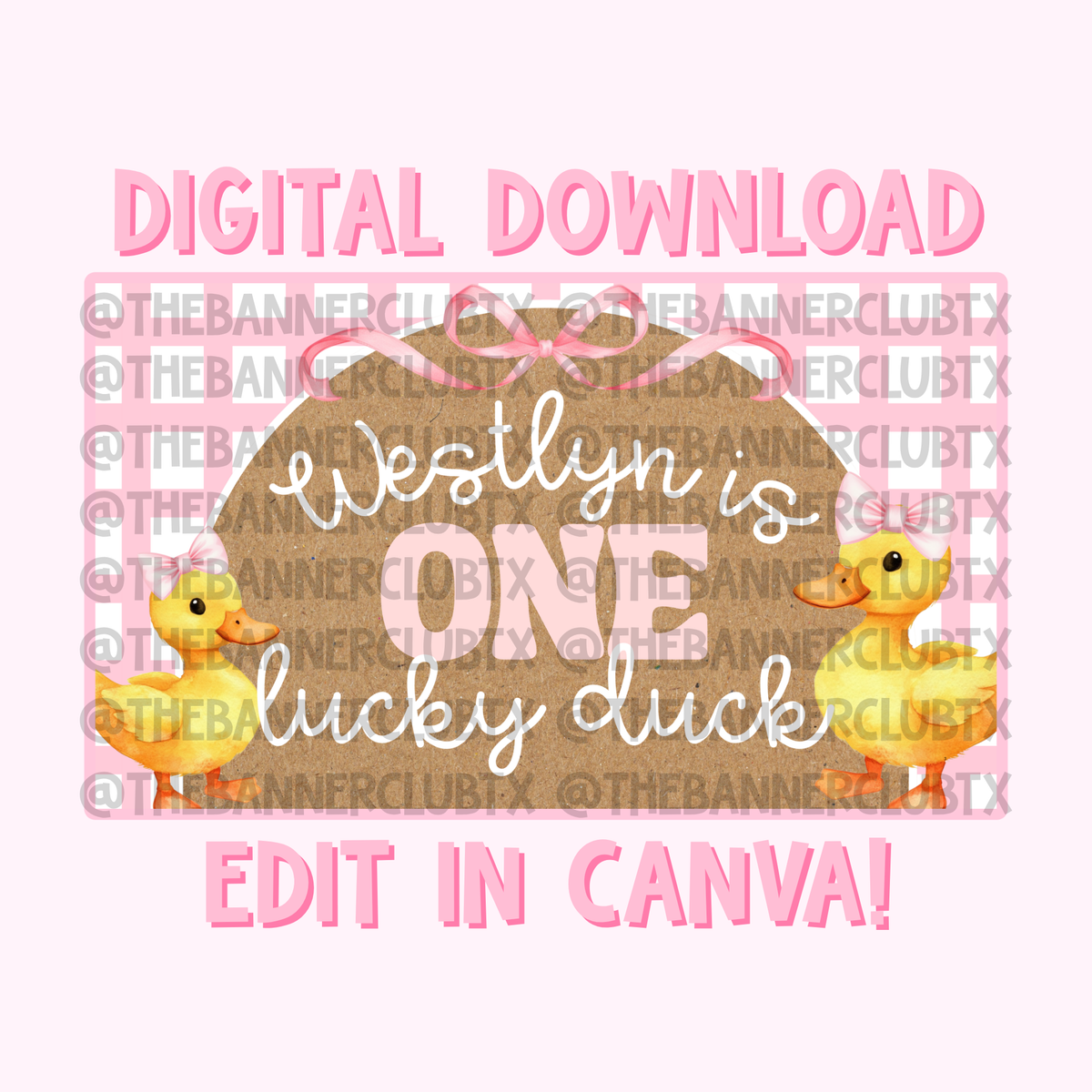 Girly One Lucky Duck Banner Template | Digital File