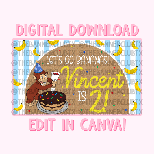 Curious Monkey Banner Template | Digital File