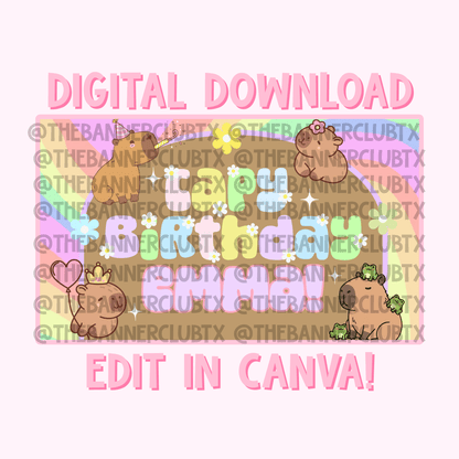 Capybara Birthday Banner Template | Digital File