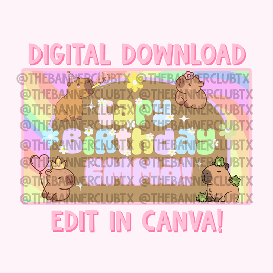 Capybara Birthday Banner Template | Digital File