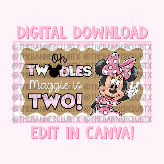 Girl Mouse Twodles Banner Template | Digital File