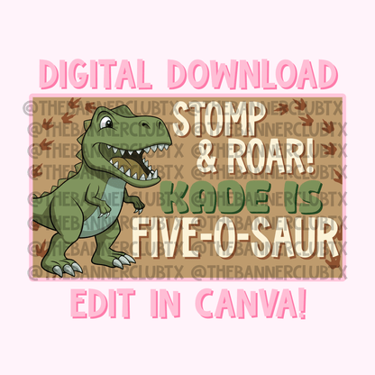 Five-o-saur Dinosaur Banner Template | Digital File