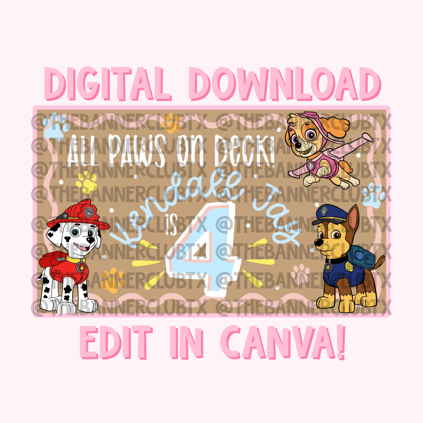 Girly Paw Rescue Team Banner Template | Digital File