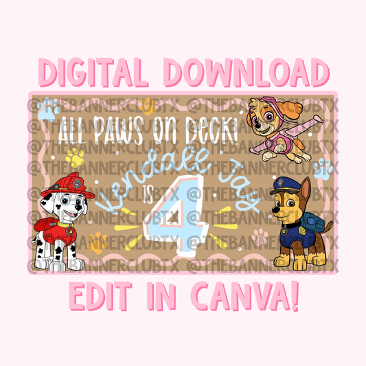 Girly Paw Rescue Team Banner Template | Digital File