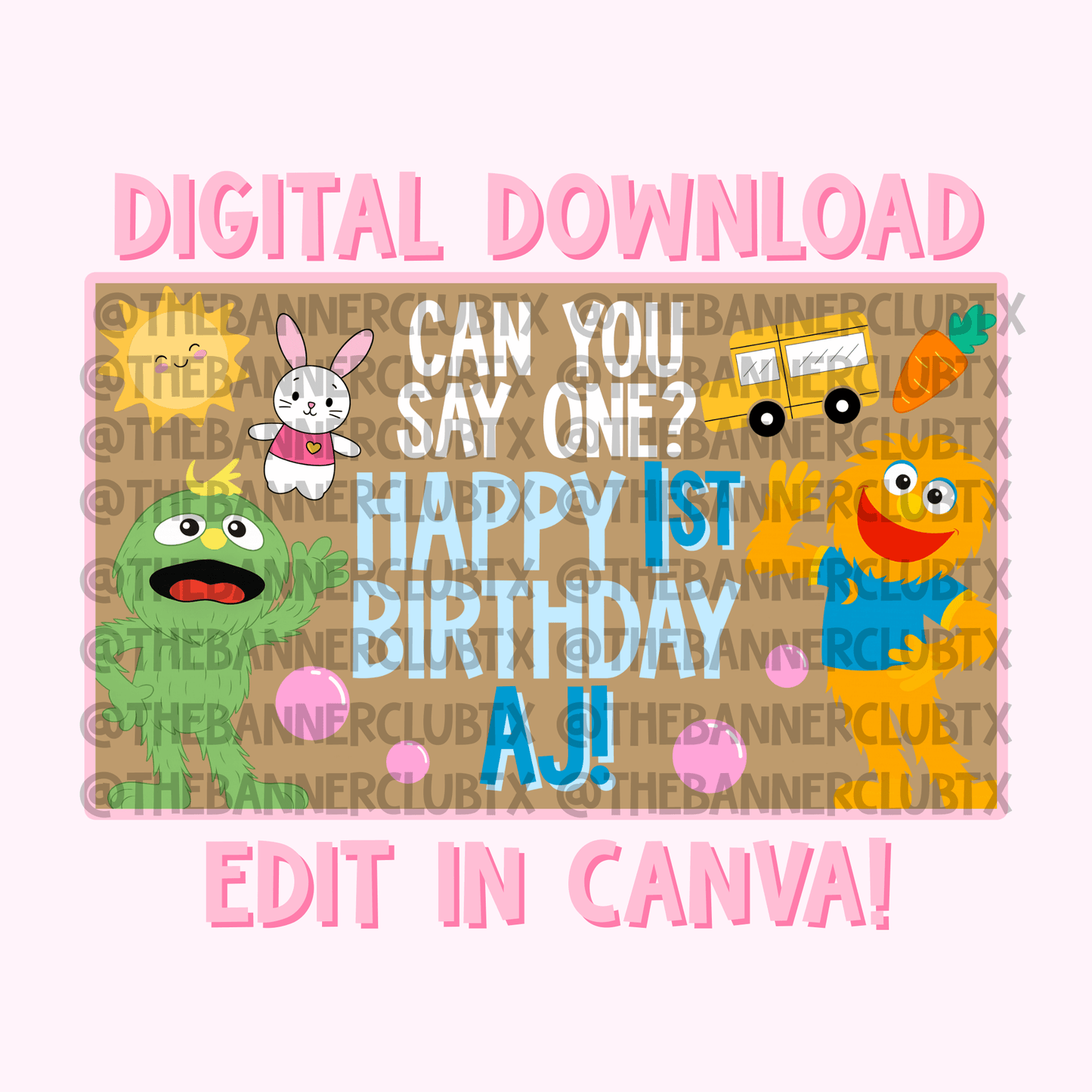 Rachel Puppets Can You Say One Banner Template | Digital File