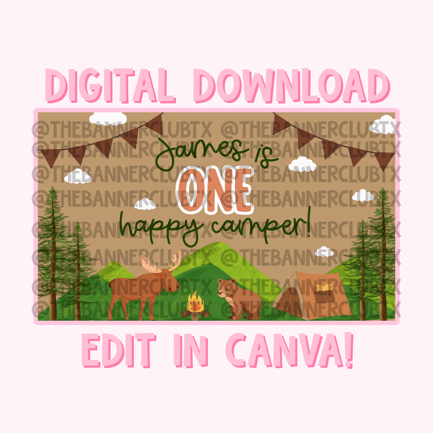 One Happy Camper Banner Template | Digital File