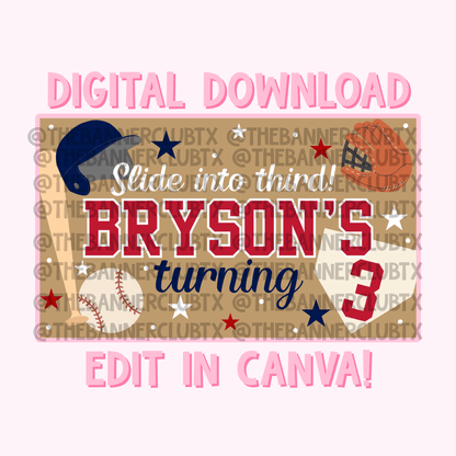 Baseball Slide into Third Banner Template | Digital File