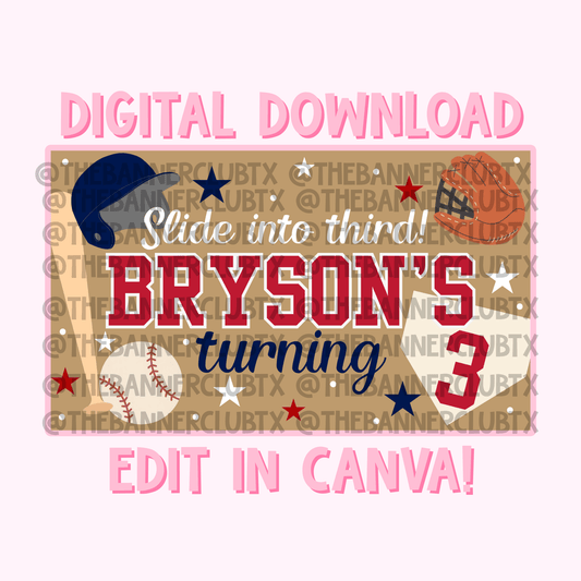 Baseball Slide into Third Banner Template | Digital File