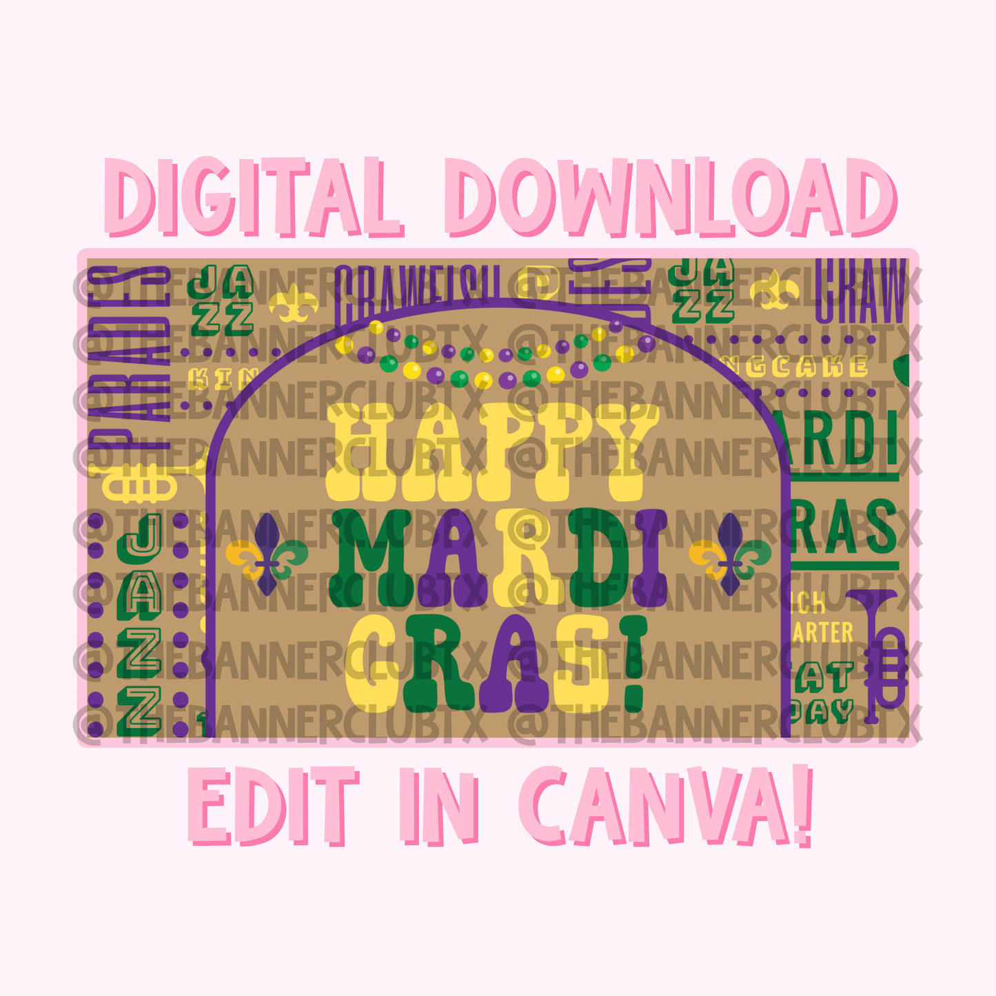 Happy Mardi Gras Banner Template | Digital File