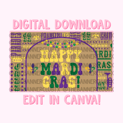 Happy Mardi Gras Banner Template | Digital File