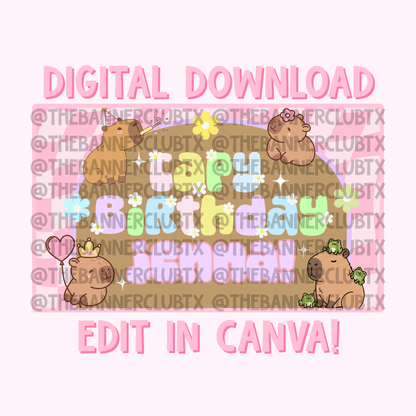 Capybara Birthday Banner Template | Digital File