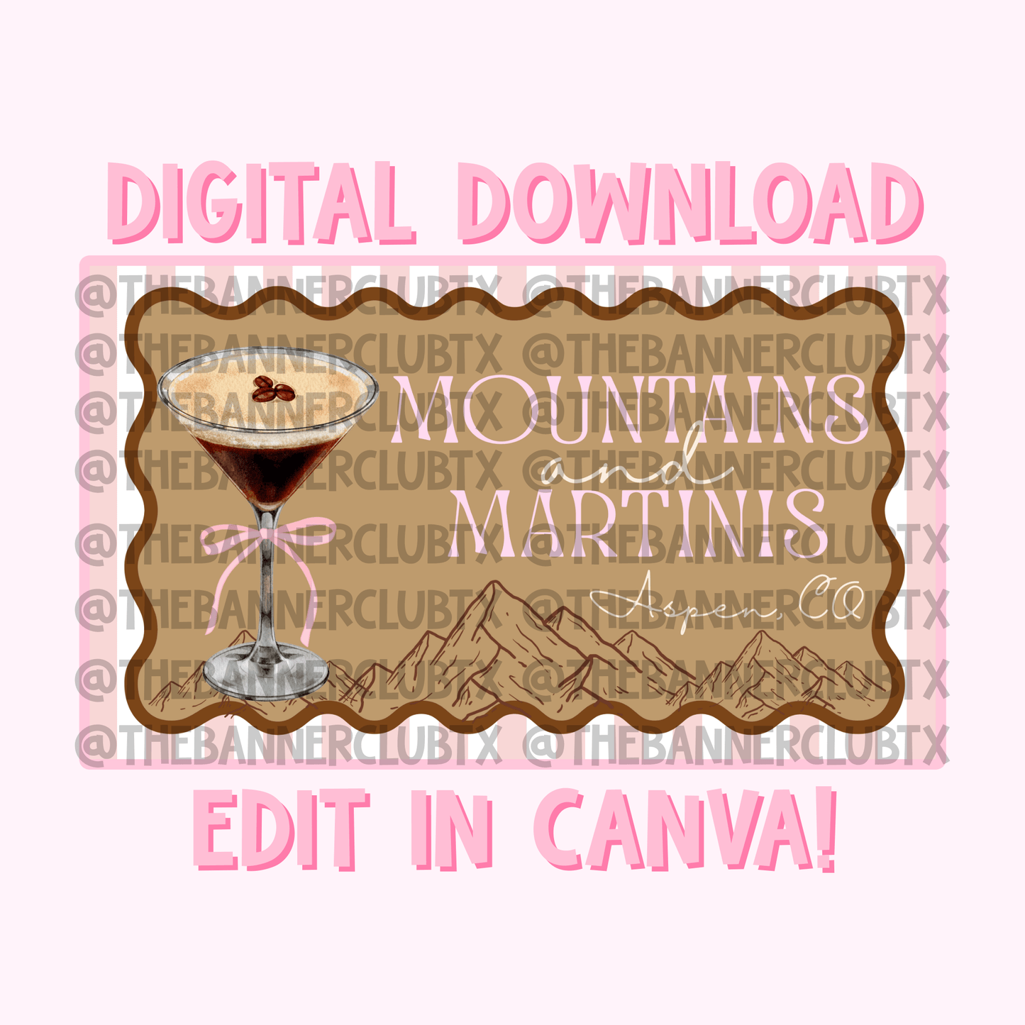 Mountains and Martinis Bachelorette Banner Template | Digital File
