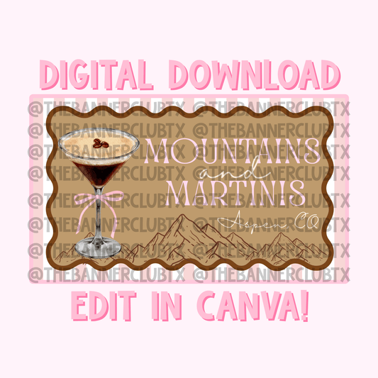 Mountains and Martinis Bachelorette Banner Template | Digital File