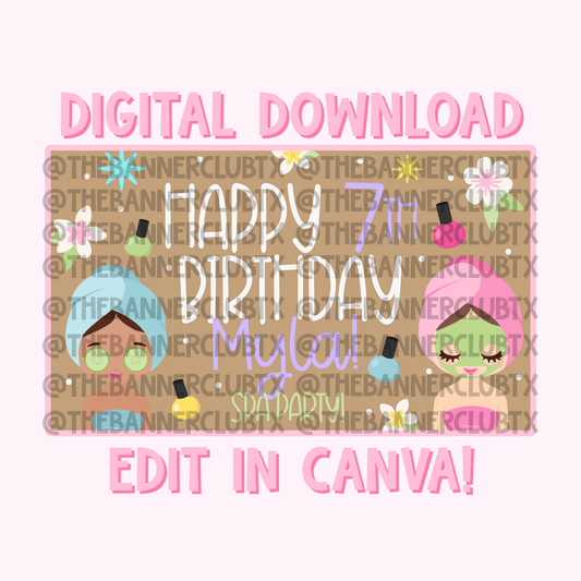 Spa Birthday Banner Template | Digital File