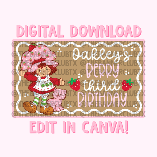 Strawberry Berry Birthday Banner Template | Digital File