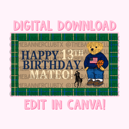 Polo Bear Birthday Banner Template | Digital File