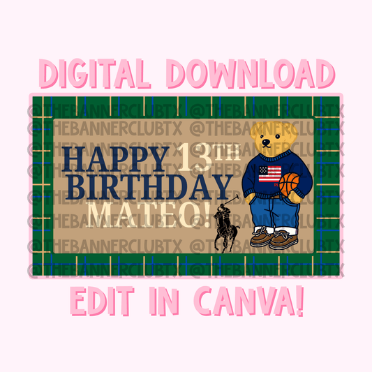 Polo Bear Birthday Banner Template | Digital File